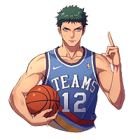 14 Avatar cartoon style manga représentant un joueur de basket, pour profil Winamax, design dynamique et coloré, idéal pour boutique en ligne et personnalisation de compte joueur.