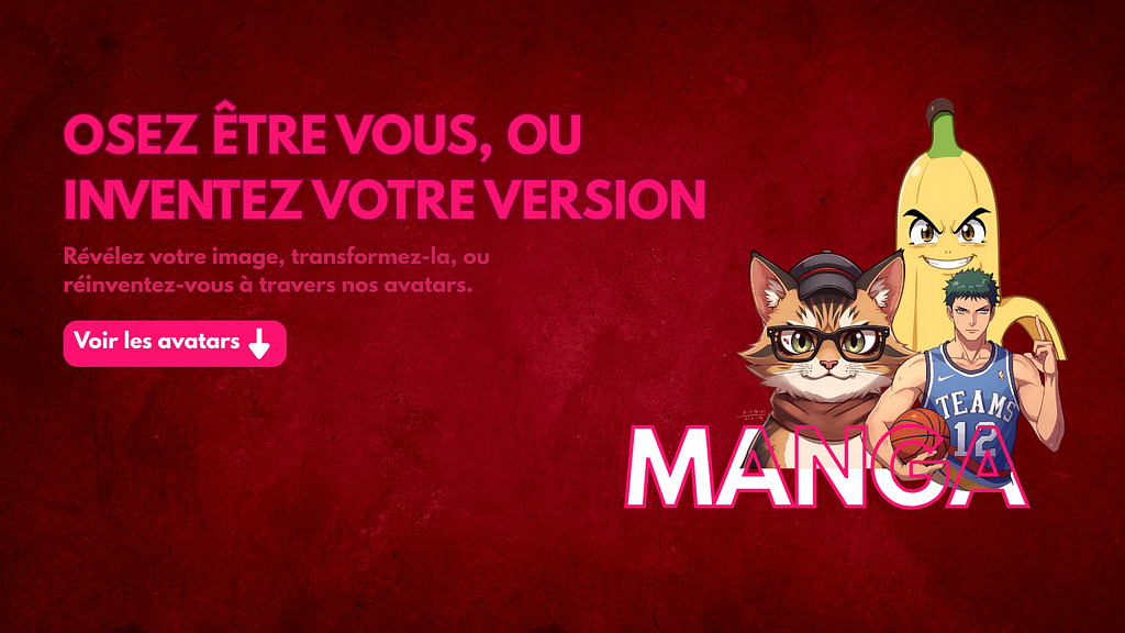 Image de carrousel présentant des avatars cartoon créés par Créanet avec le texte "Osez être vous, ou inventez votre version". Idéal pour la boutique Winamax, cette illustration valorise la créativité et la personnalisation des profils sur les plateformes de poker en ligne.