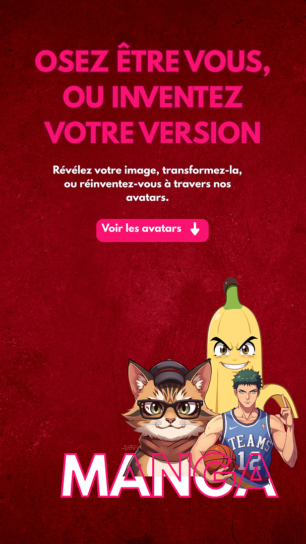 Image de carrousel présentant des avatars cartoon créés par Créanet avec le texte "Osez être vous, ou inventez votre version". Idéal pour la boutique Winamax, cette illustration valorise la créativité et la personnalisation des profils sur les plateformes de poker en ligne.